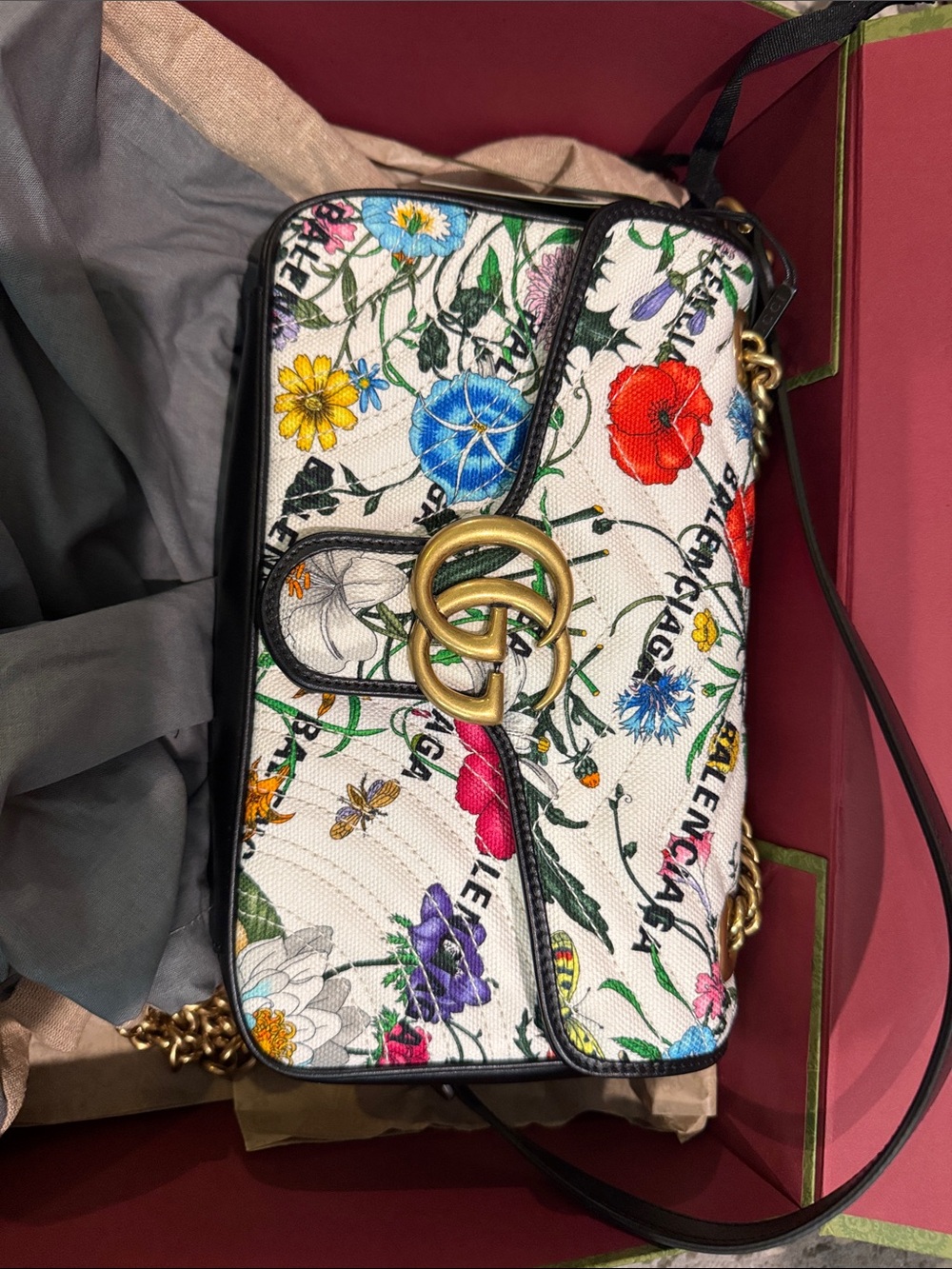 Gucci Floral GG Marmont Shoulder Bag - Balenciaga collab